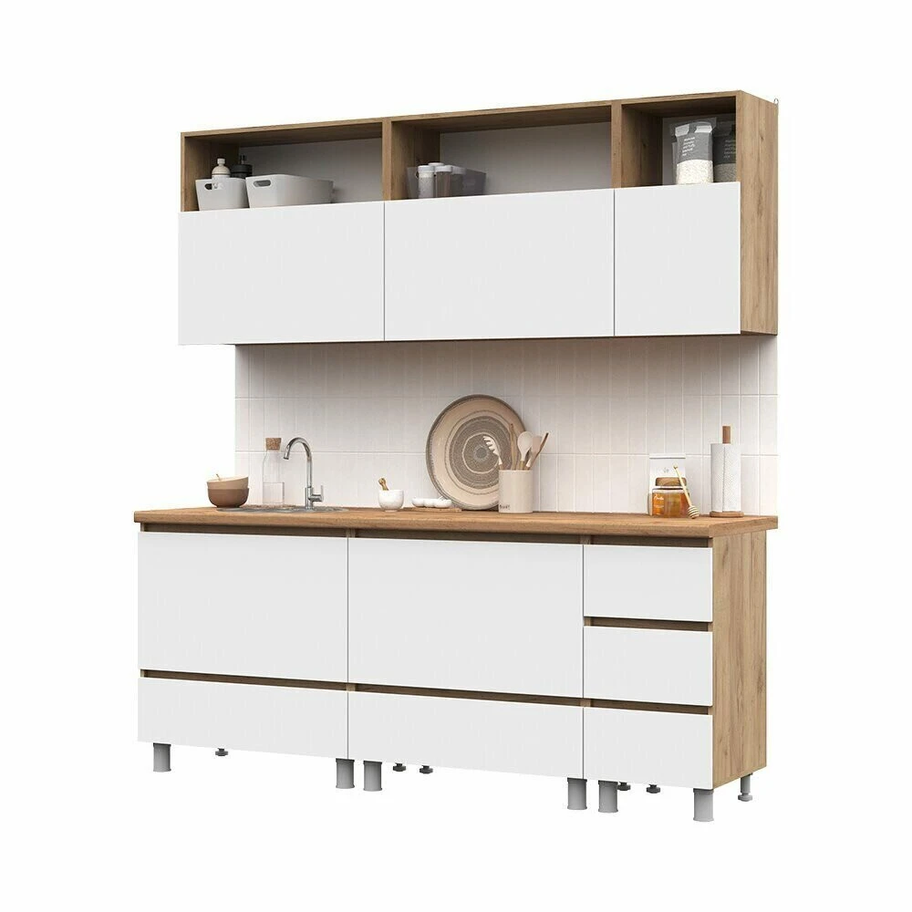 Кухонный гарнитур Hoff Хелен, 200х216,8х60, цвет дуб крафт золотой/белый шагрень/дуб вотан